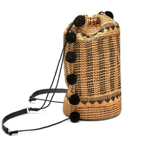 New Zara woven straw like cotton hobo backpack